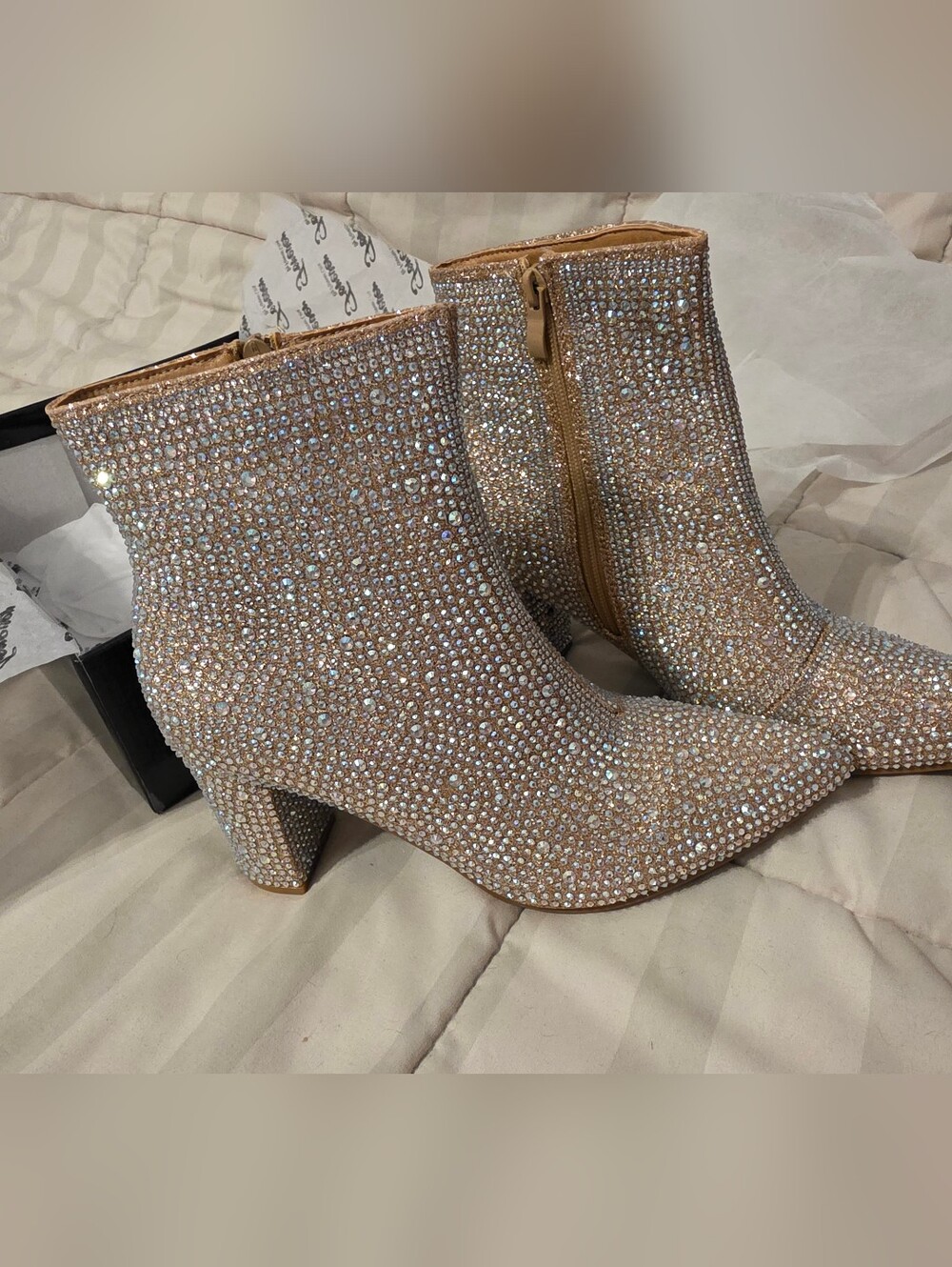 Women’s Rhinestone Ankle Boots in Champagne